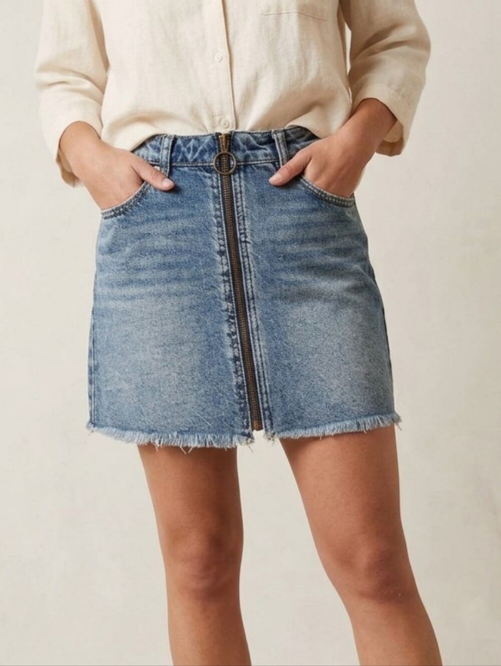 We The Free Light Blue Denim Zip-Front Mini Skirt Size 25